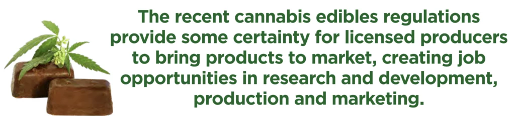 The recent cannabis edibles regulations provide some certainty for licensed producers to bring products to market, creating job opportunities in research and development, production and marketing.